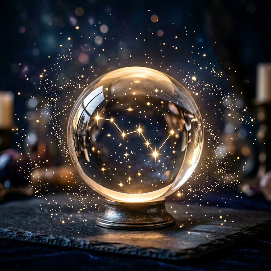 Boule de cristal reflétant la constellation Cassiopée